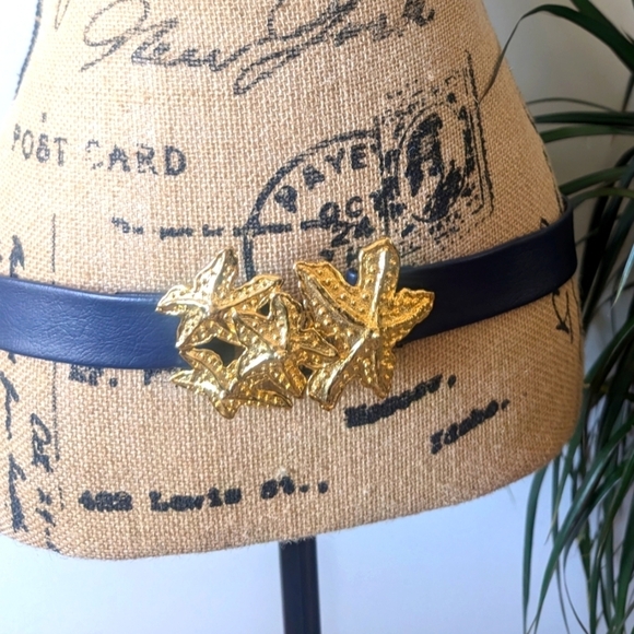 Vintage Mimi Di N 1989 24K Gold Plated Starfish Two Piece Buckle & Leather Belt - Picture 5 of 11